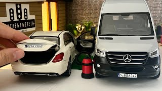 A Sedan Car Works with a Giant Panel Van  MercedesBenz CClass amp Sprinter 118 Diecast Model Cars [upl. by Ytitsahc]