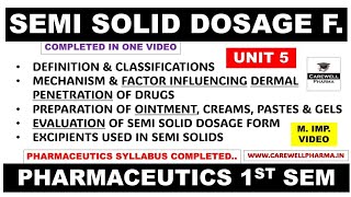 Semi Solid Dosage Form complete  Unit 5  Pharmaceutics 1 b pharmacy 1st semester  Carewell P [upl. by Aikam]