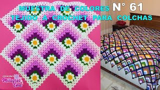 Como tejer el Cuadrado o muestra de colores N° 61 con flores tejidos a crochet para colchas [upl. by Nicolle]