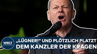 OLAF SCHOLZ quotLügner Kriegstreiberquot Und plötzlich platzt dem Kanzler in Düsseldorf der Kragen [upl. by Charmine]