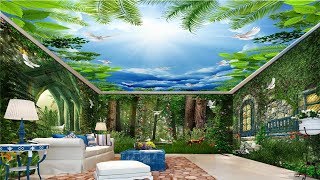 3D Wall Mural Trees amp Large Flower Ceiling  Custom Natural scenery False Ceiling For Living Rooms [upl. by Mikel]