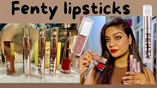 FENTY BEAUTY LIPSTICK SWATCHES  FENTY GLOSS HEAT BOMB ICON VELVET LIQUID LIPSTICKS LIP PAINTS [upl. by Nuy]