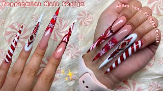 EXTRA LONG STILETTO POLYGEL NAILS PEPPERMINT CHRISTMAS NAILS  MAKARTT POLYGEL  Nail Tutorial [upl. by Deden]