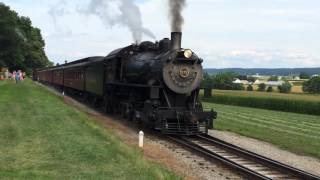 Strasburg Former NampW 475 with LIRR G5s 39s Whistle departing Groffs Grove on July 19 2014 [upl. by Woodhouse]