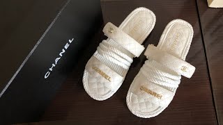 Chanel Rope Sandals White Lambskin Gold Hardware Review  ON FOOT [upl. by Ressler]