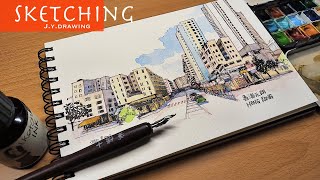 Drawing with a Dip Pen amp Watercolor on Watercolor Paper [upl. by Katya]