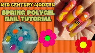 SPRING POLYGEL NAILS🌱🌼 mid century modern geometric nails step by step polygel nails for beginners [upl. by Pietje]