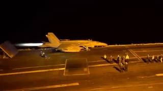 FA18 Afterburner Catapult Night Launch on the USS Nimitz [upl. by Ahsinot872]