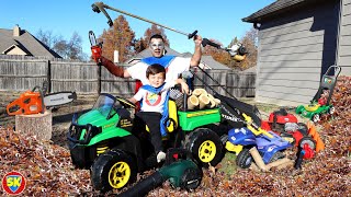 Saving 4 wheeler with lawn mower weed eater leaf blower and chainsaw  Lawn mowers for toddlers [upl. by Enelaj]