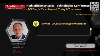 Raymond De Munnik SEMCO Smartech Current TOPCon Cell Manufacturing Trends [upl. by Arramat]