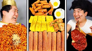 ASMR MUKBANG  Fire Noodles spam kimchi Giant Kielbasa sausage funny eating😂😂 [upl. by Reichert970]