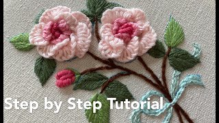 How to make Brazilian Rose 🌹 Beginners Embroidery Tutorial [upl. by Adeuga]