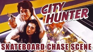 Jackie Chan City Hunter 24 Skateboard Chase Scene 1993 HD [upl. by Anastasie]