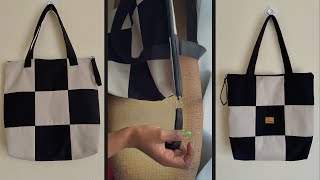 DIY Cotton Patchwork Tote Bag with Zipper Lining and Inner Pocket [upl. by Iphigeniah309]