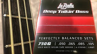 LaBella Deep Talkin Bass Gold White Nylon Tape Wound Strings Demo [upl. by Ludovico]