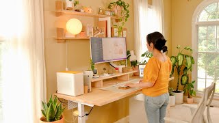 My 2021 Cozy Desk Setup  Standing Desk Desk Organization Cable Management ITX PC Decor amp More [upl. by Aehsila488]