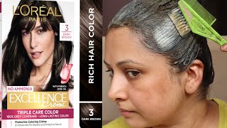 Loreal Paris excellence Hair Color Shade Dark Brown for grey hair at home  Kaur Tips [upl. by Mckenna7]