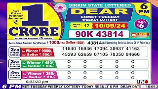 LIVE Lottery 600 PM Dear Sikkim state lottery live draw result 10092024  Lottery live [upl. by Wilterdink529]