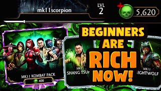 MK Mobile Beginner FREE PACK is INSANE Lvl 2 Account MK11 Diamond Pack Opening LOTS OF Diamonds [upl. by Ynaffit817]