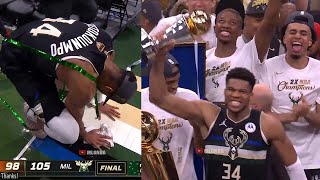 Milwaukee Bucks celebrate with the NBA Finals trophy after game 6 vs Suns [upl. by Eelrahs]