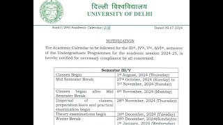 Academic calendar for monsoon session 3rd and 5th semester Delhi university regular colleges DU [upl. by Aeslehc]