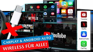 WIRELESS Apple Carplay  Android Auto nachrüsten Netflix YouTube amp Screen Mirroring möglich [upl. by Nwhas391]