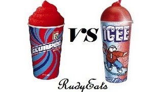 Slurpee Vs Icee Head to Head Review  RudyEats Happy Junk Food Critic [upl. by Eserahs]