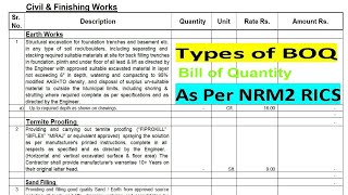 Types of BOQ as per NRM2 RICS in Urdu  Bill of Quantity [upl. by Oremodlab]