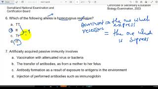 BIOLOGY FORM 4EXAM 2023 SOMALILAND PART1 By Ustaad Kiimiko [upl. by Atnuhs]