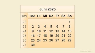 Kalender Juni 2025 [upl. by Aziul14]