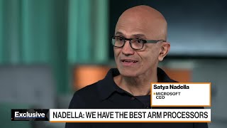 Microsoft CEO Nadella on AI PC Plans Taking on Apple Fostering Competition [upl. by Ellevel644]