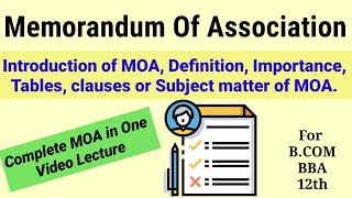 Memorandum of Association MOA Meaning definition Importance Clauses and subject matter of MOA [upl. by Elisee52]