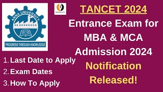 TANCET 2024 MBA amp MCA Entrance Exam for Admission 2024 Anna University Last DateExam DateTamil [upl. by Thomas727]