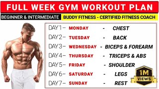 Full Week Gym Workout Plan  Gym Workout Plan  BuddyFitness [upl. by Larue]