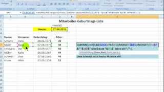 Excel Die Funktion DATEDIF  Alter und Geburtstag [upl. by Yor449]