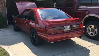 1989 Ford Mustang Foxbody 50 Start Up amp Walk Around B303 Cam Plus Other Bolts Ons [upl. by Einneg]