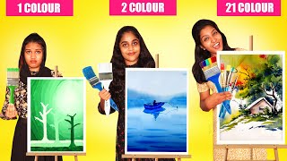 1 COLOUR Vs 2 COLOUR Vs 21 COLOUR PAINTING CHALLENGE 🤩 ഒരു അടിപൊളി PAINTING ചലഞ്ച്  PULLOTHI [upl. by Calva]