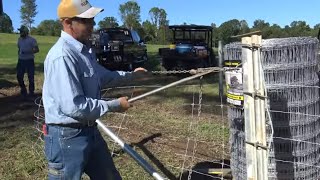 STRETCHING HIGH TENSILE WOVEN WIRE FARM FENCING INSTALLATION TIPS AND TRICKS [upl. by Ai102]