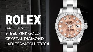 Rolex Datejust Steel Pink Gold Crystal Diamond Ladies Watch 179384 Review  SwissWatchExpo [upl. by Kryska]