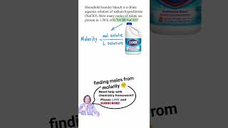 Calculating MOLES from MOLARITY 🥳💧chemistry science education youtubeshort shorts [upl. by Backler]