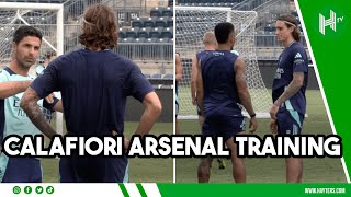 Calafiori speaks with Arteta at Arsenal USA TRAINING [upl. by Divine]