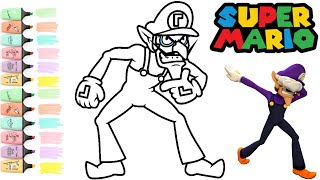 Waluigi Super Mario Coloring and Drawing  Coloring video for toddlers  Waluigi Cartoon coloring [upl. by Laemaj145]