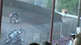 crash on front straight Antioch Speedway King of The West 410 Sprint Cars 72112 [upl. by Libb]