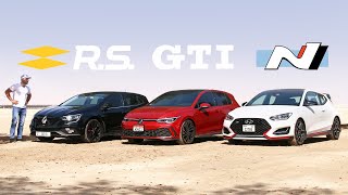 هل تستطيع فيلوستر ان منافسة جولف الجديدة وميجان أر اس؟  Veloster N vs Golf GTI vs Megane RS [upl. by Squire]