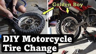 DIY Motorcycle Tire Change  Kawasaki KLR650 Shinko 244 Dual Sport [upl. by Anem]