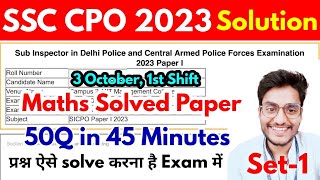 Set1  SSC CPO 2023 Tier1 Maths Solution  CPO Solved Paper by Rohit Tripathi [upl. by Laroc]