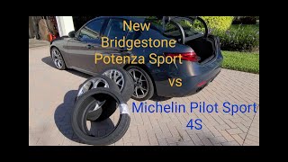 New Bridgestone Potenza Sport vs Michelin Pilot Sport 4S vs Pirelli on Alfa Romeo Giulia [upl. by Cristal983]