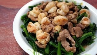 Hong Kong Recipe  Stirfried Prawns and Pork Slices with Choy Sum [upl. by Brackett]