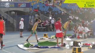 Australia at Bydgoszcz2016 Josh Connolly High Jump qualification jumps 216m [upl. by Maryann833]