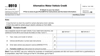 IRS Form 8910 walkthrough Alternative Motor Vehicle Credit [upl. by Sorac956]